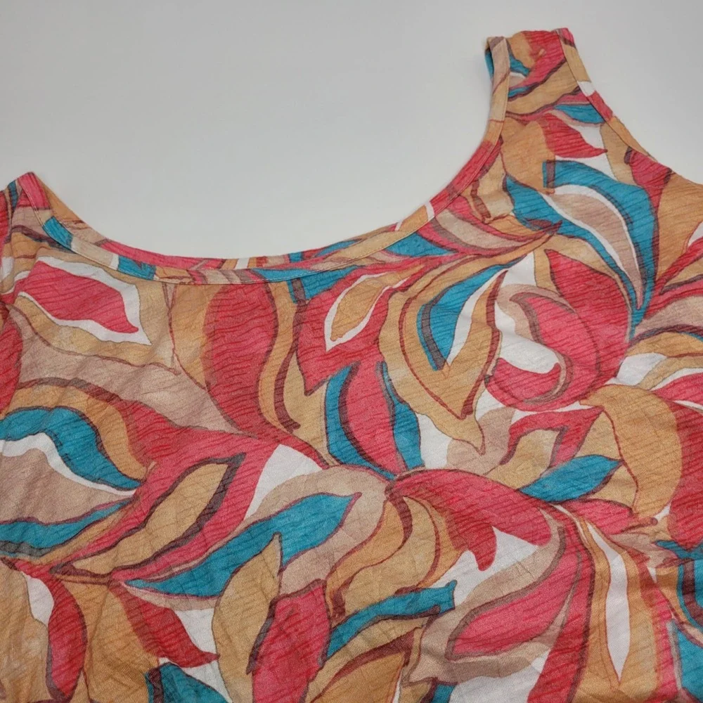 Ali Miles Twin Set Womens 3X Coral Turquoise Abstract Leaf Print Excellent Slub
